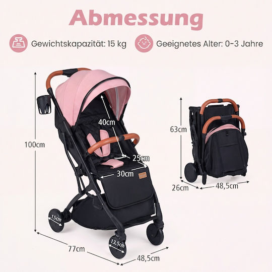 Costway Reversible Baby Stroller Suitable for Newborn Pink 7.5kg