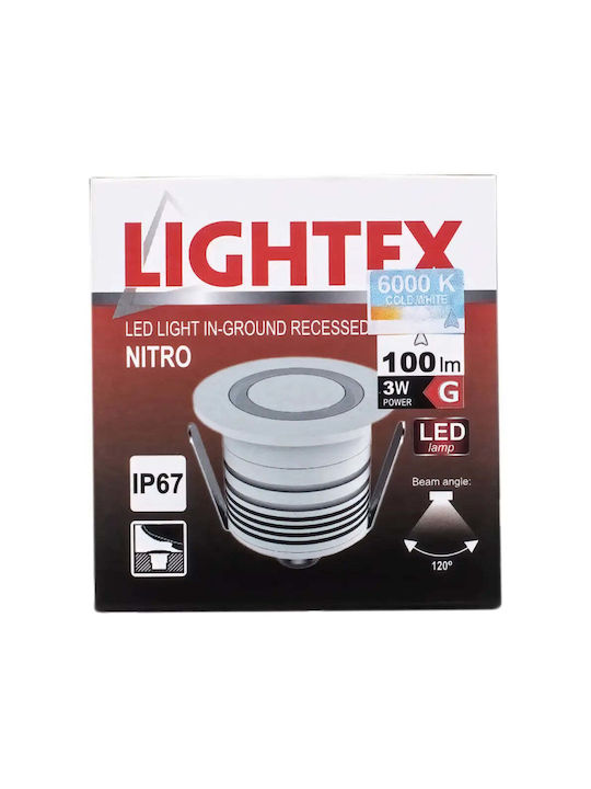 Lightex Spot De Podea LED 3W Cu Lumină Albă Rece IP67 Argintiu