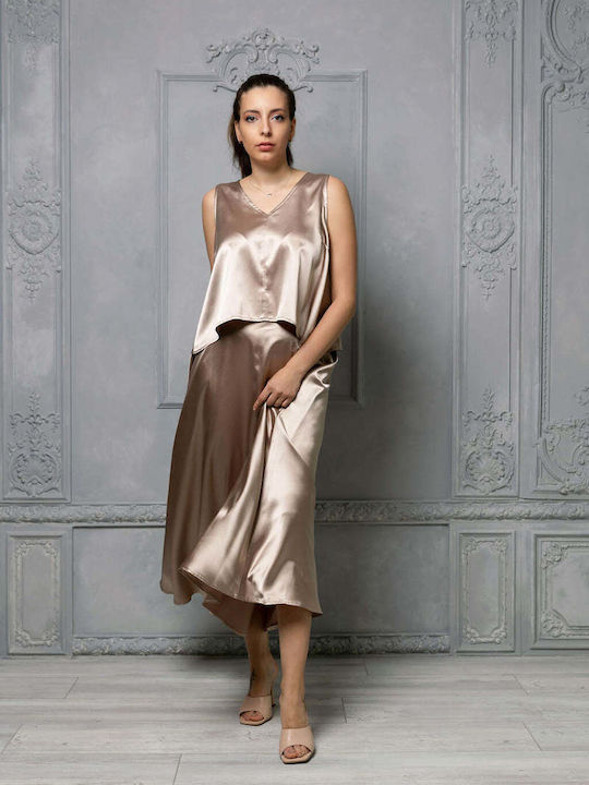 High Waist Maxi Cloche Brown Skirt
