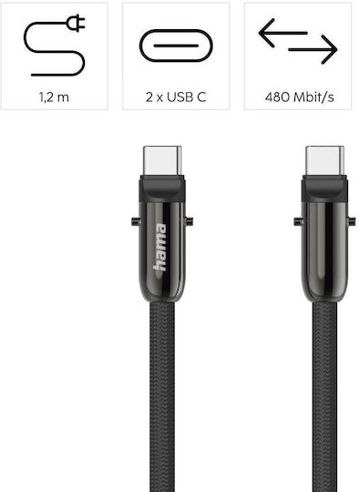 Hama Charging Cable Usb-c 2 In 1 Phone Connector 1.2 M Black