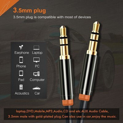 Cabletime 3,5mm Klinkenkabel 3,5mm Stecker - 3,5mm Stecker Schwarz 0,5m mit Vergoldeten Anschlüssen CT-AV311-P11G
