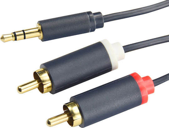 Cabletime Καλώδιο Ήχου 3.5mm male - 2x RCA male Μπλε 10m με Επίχρυσους Ακροδέκτες CT-AV303-H12G