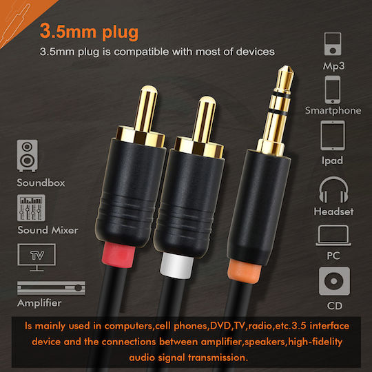 Cabletime 3,5mm Klinkenkabel - 2x RCA-Stecker Schwarz 0,5m