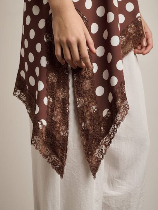 Damen Bluse mit Spaghetti-Träger Polka Dot Braun