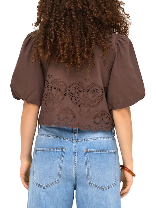 Only Women's Cotton Sleeveless Blouse with V Neckline Brown Only Women's Cotton Sleeveless Blouse with V Neckline Brown