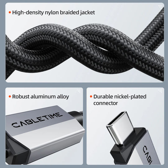 Cabletime Geflochtenes USB 2.0 Kabel USB-C männlich - USB-C 240W Schwarz 1m CT-USB4V2-AG1