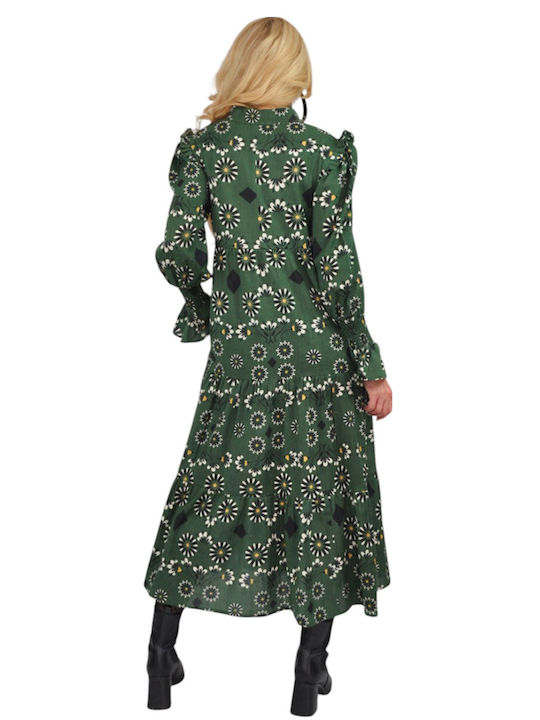 Midi Dress with Ruffles Green