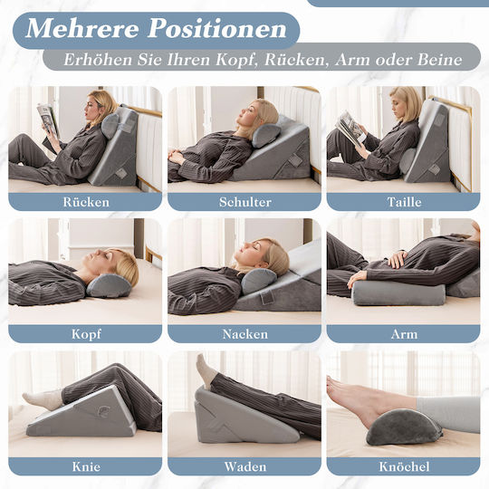 Costway Μαξιλάρι Σφήνα Αυχένα Memory Foam 53x30x57cm Γκρι