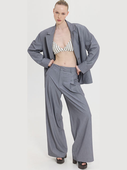 Women's High Rise Fabric Trousers Grey