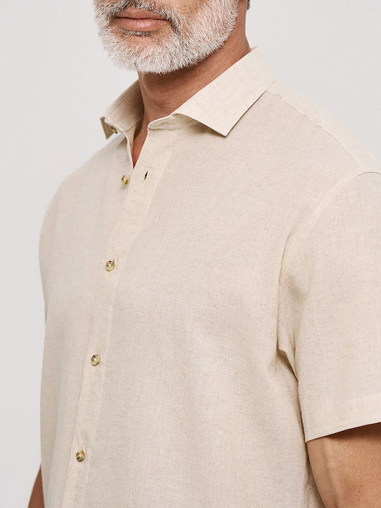 Short Sleeve Linen Shirt in Regular Fit Beige
