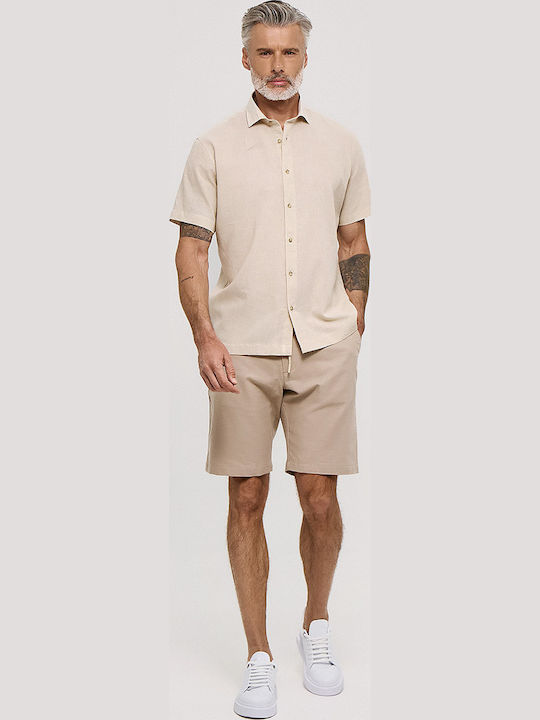 Short Sleeve Linen Shirt in Regular Fit Beige