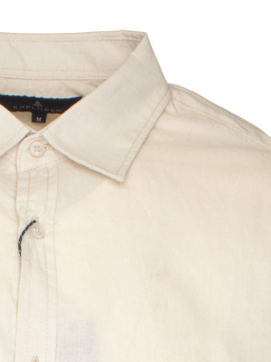 Μακρυμάνικo Λινό Πουκάμισο σε Κανονική Γραμμή Μπεζ