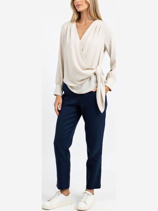 Langärmeliges Damen-Denim-Hemd Beige