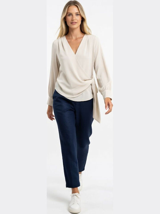Langärmeliges Damen-Denim-Hemd Beige