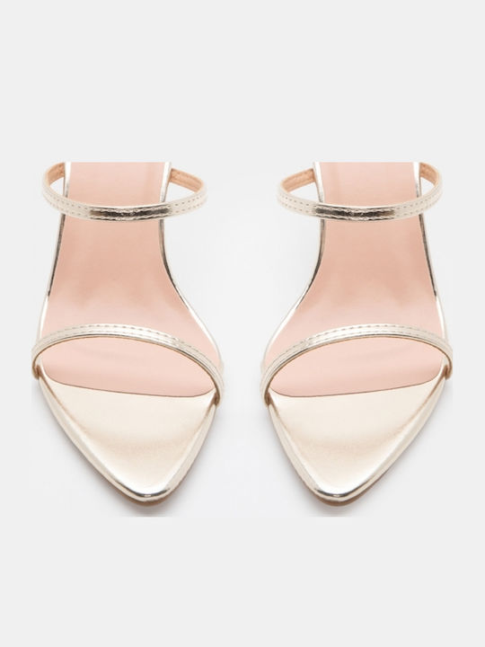 Mules With High Heel In Gold Colour