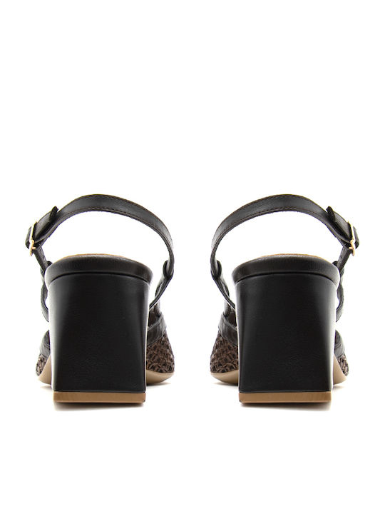 Leather Pointed Heels with Strap & Medium Heel Brown