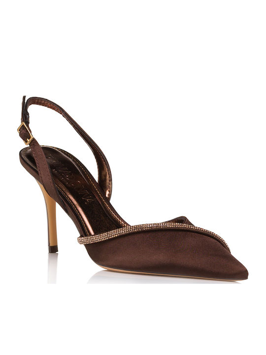 Pointed Toe Heels with Strap Brown