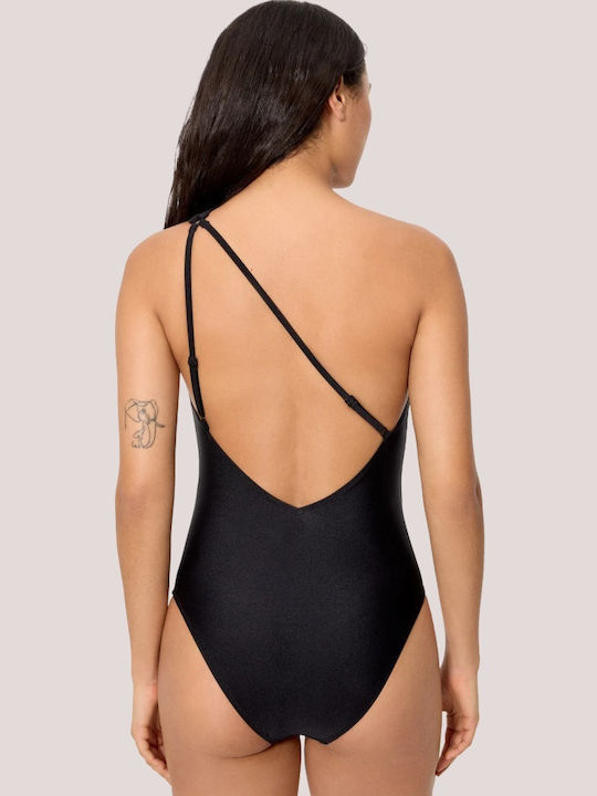 Ysabel Mora Women’s Swimsuit One Shoulder Black Shiny Front Cutouts Black One Piece 83172