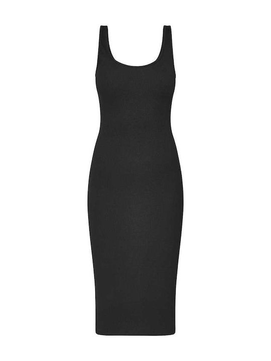 Celestino Γυναικείο Φόρεμα Μίντι Ριπ Slim Fit Μαύρο