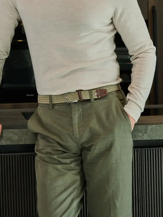Verbier Elastic Men's Belt Made of Knitted Khaki Artificial Leather