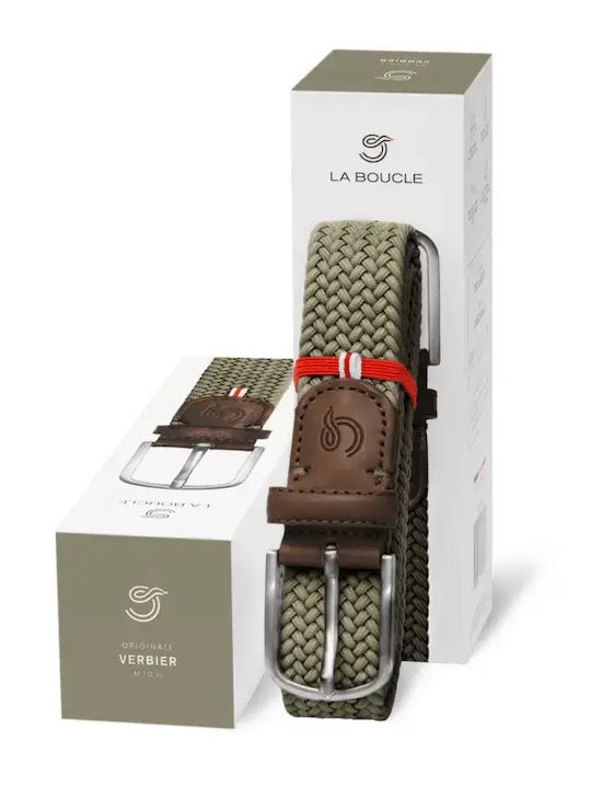 Verbier Elastic Men's Belt Made of Knitted Khaki Artificial Leather