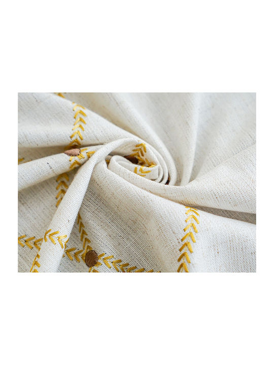 FRIPIA Leinen Tischdecke mit Gold Stickerei 120x160cm