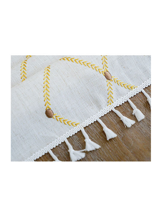 FRIPIA Leinen Tischdecke mit Gold Stickerei 120x160cm