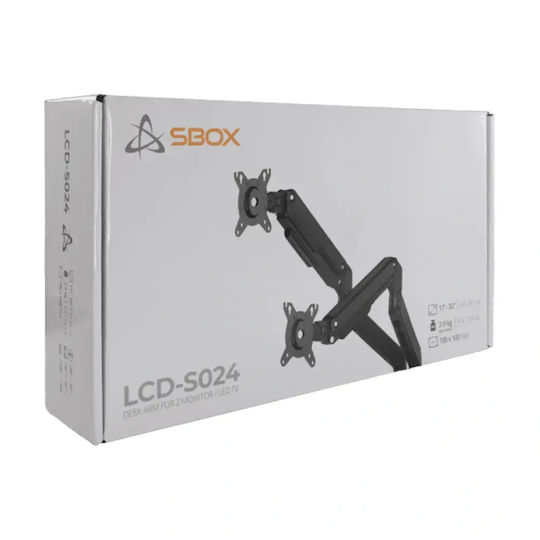 Sbox База За Бюро За 2 Монитора До 32" С Рамо (LCD-S024-3)