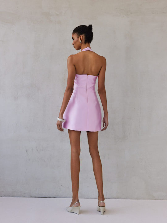 Καλοκαιρινό Mini Βραδινό Φόρεμα Σατέν Pastel Pink