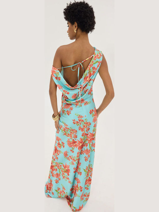 Sommer Maxi Abendkleid Satin Aqua