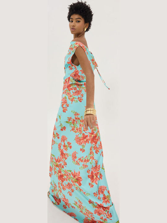 Sommer Maxi Abendkleid Satin Aqua