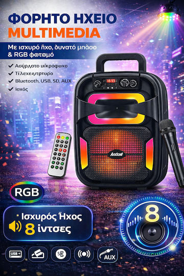 Andowl Karaoke Speaker with Wired Microphone and Lighting Effects Q-T38 New FD-QT38-NEW Black