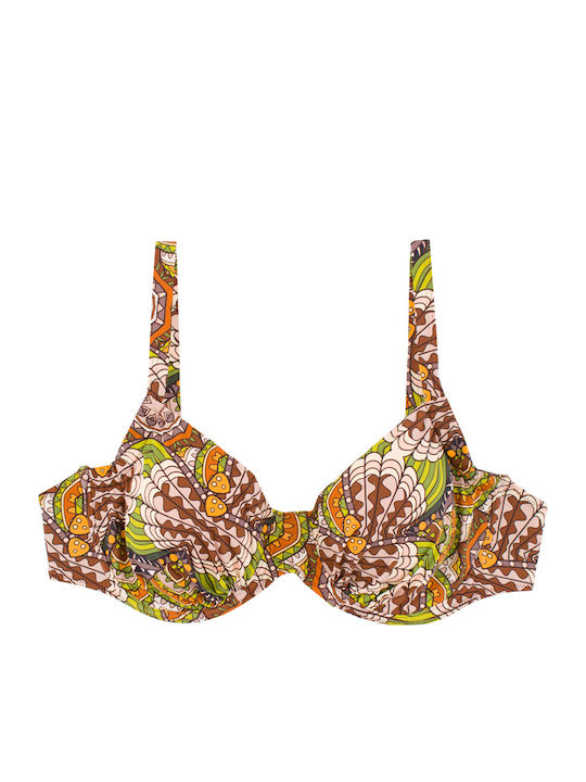 Plus Size Γυναικείο Μαγιό Bikini Μπανέλα Flexfit Cups Ethnic Σοκολά