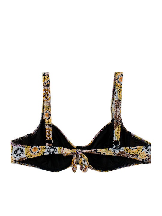 Plus Size Γυναικείο Μαγιό Bikini Μπανέλα Ethnic Μαύρο-κίτρινο