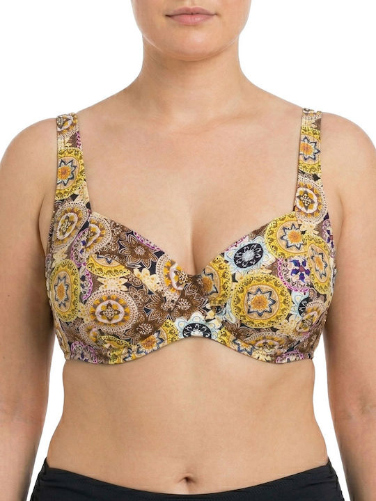 Plus Size Γυναικείο Μαγιό Bikini Μπανέλα Ethnic Μαύρο-κίτρινο