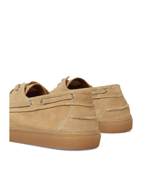 Leather Men's Moccasins in Beige Colour