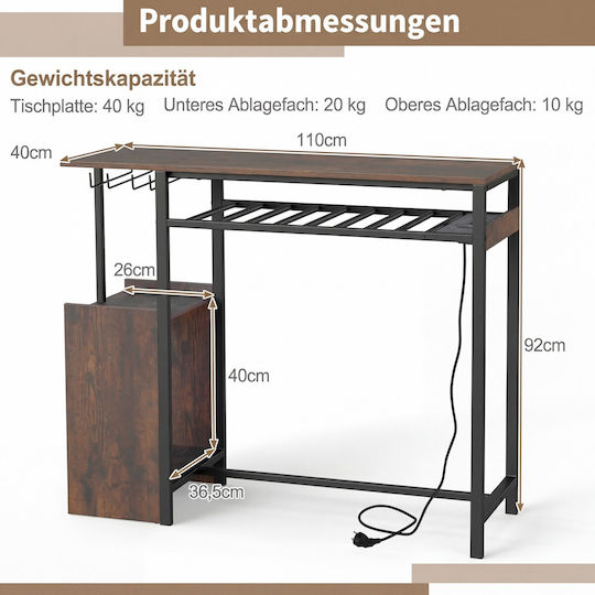 Wooden Bar Table with Metal Frame Brown 36x40x110cm
