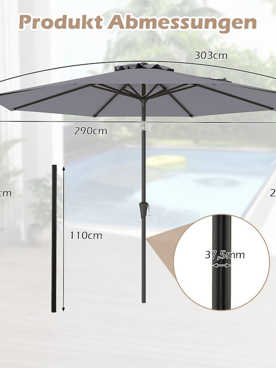Umbrelă De Pardoseală Rotundă Metalică Gri Φ3.03m NP12259HS