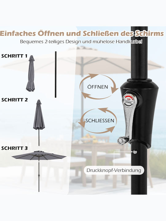 Umbrelă De Pardoseală Rotundă Metalică Gri Φ3.03m NP12259HS