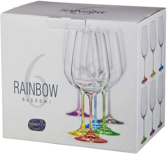 Bohemia Rainbow Σετ Ποτήρια για Λευκό και Κόκκινο Κρασί από Γυαλί Κόκκινο Κολωνάτα 350ml 6τμχ
