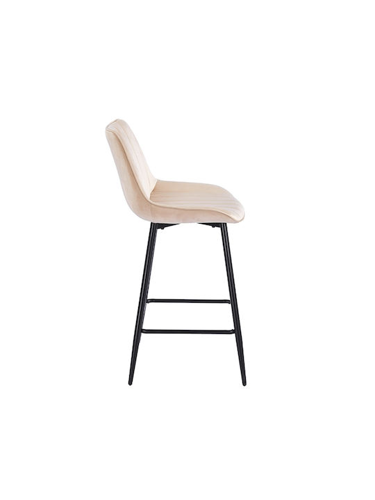 Bar Stool with Backrest Upholstered with Velvet Repo Beige 48x49x66cm