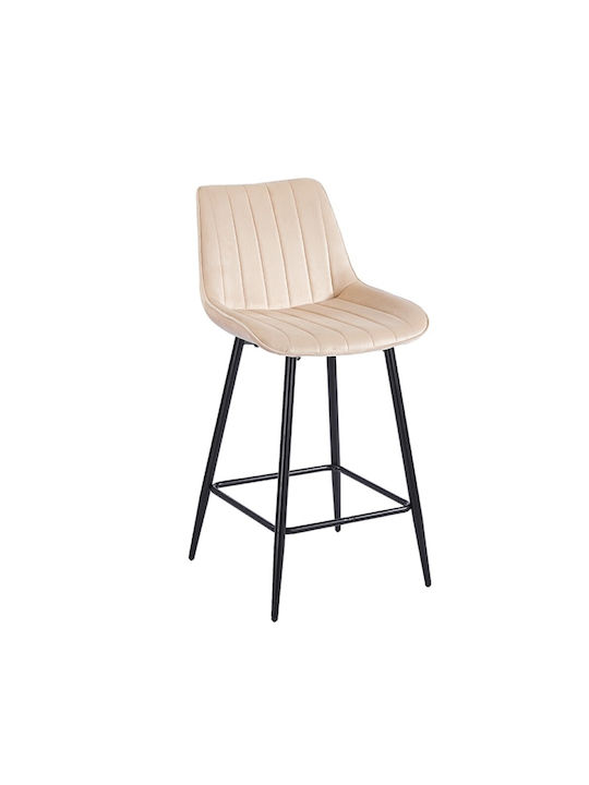 Bar Stool with Backrest Upholstered with Velvet Repo Beige 48x49x66cm