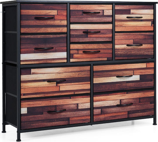 Bedroom Chest of Drawers Made of Wood & Metal with 11 Drawers Black with Fabric Covering 100x30x82cm