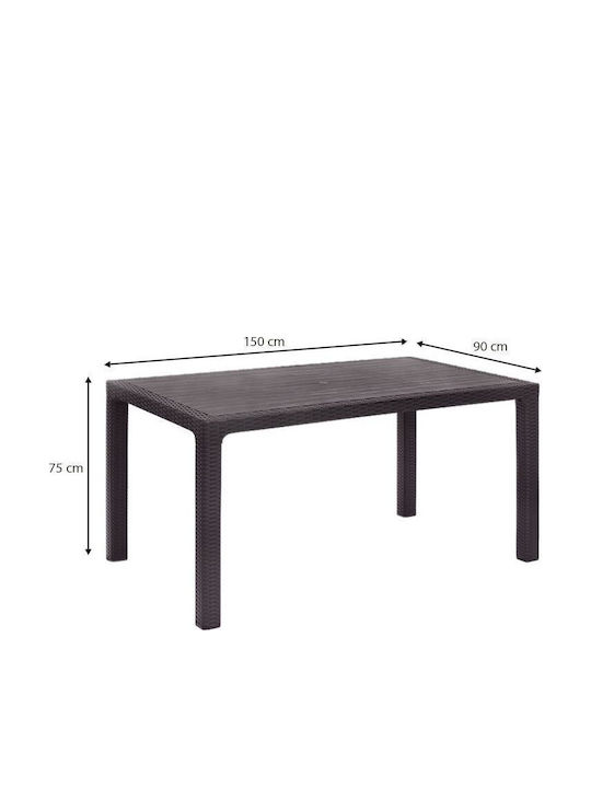 Kalan Маса От Полипропилен Кафява 150x90x75см