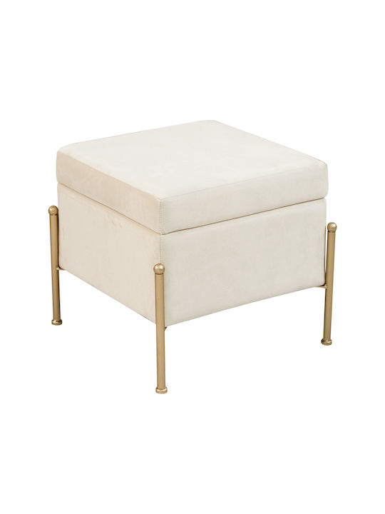 Stool For Living Room With Storage Space Upholstered with Velvet Panton Cream-gold 40x40x36.5cm