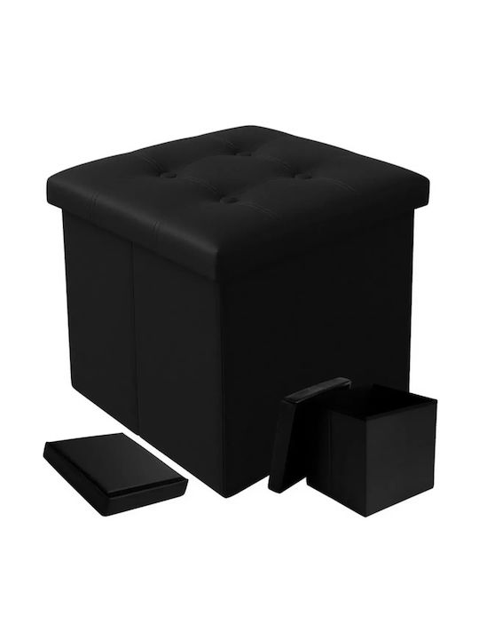 Collapsible Bench Stool With Storage Space Upholstered With Artificial Leather Black 38x38x38cm