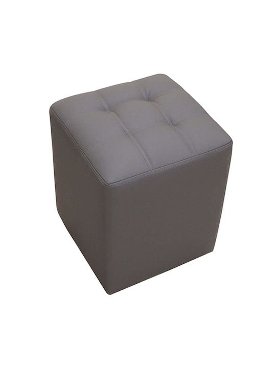 Stool For Living Room Upholstered with Leatherette Cube Grey 37x37x45cm