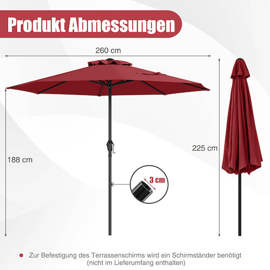 Professional Circular Floor Parasol Metal Burgundy with Base Φ2.5m NP12130WN
