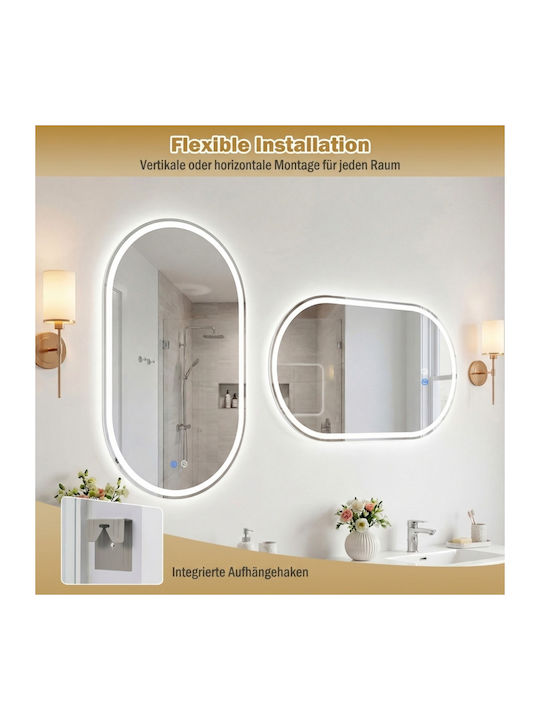 Costway Овално Огледало За Баня LED Touch 90x55cm Бял