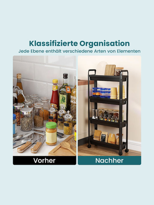 Costway Metallic Kitchen Trolley 4 Tiers Black 103x18.5x54cm